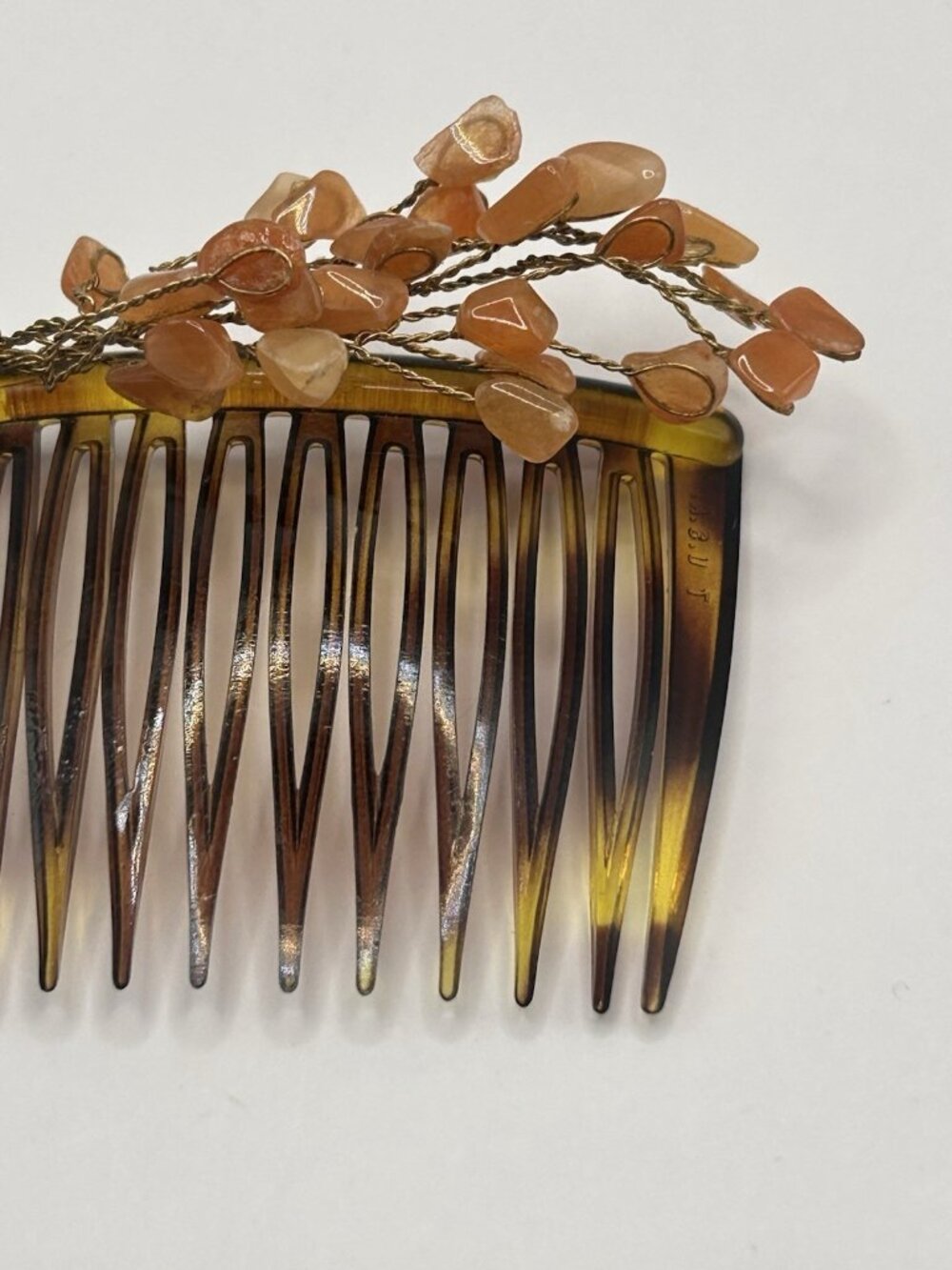 Vintage Goody Hair Comb Claw Clip Tortoise Coral Color Stones Wire Brown Hair - Picture 3 of 13
